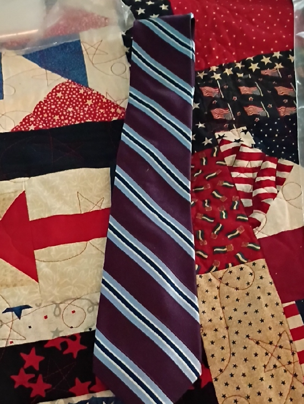 Striped Silk Tie in Burgundy and Light Blue